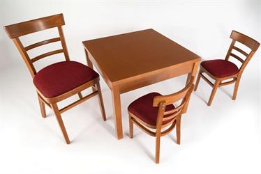 Dětský dýhovaný stůl Hubert DS, barva moření standard 18, židle Marona P a dětská čalouněná židle Marona P Kinder, moření standard 18, čalounění Magnus 53